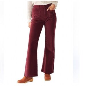 Faherty Burgundy Corduroy Wide Leg Patch Pocket Pants Size 26 Organic Cotton